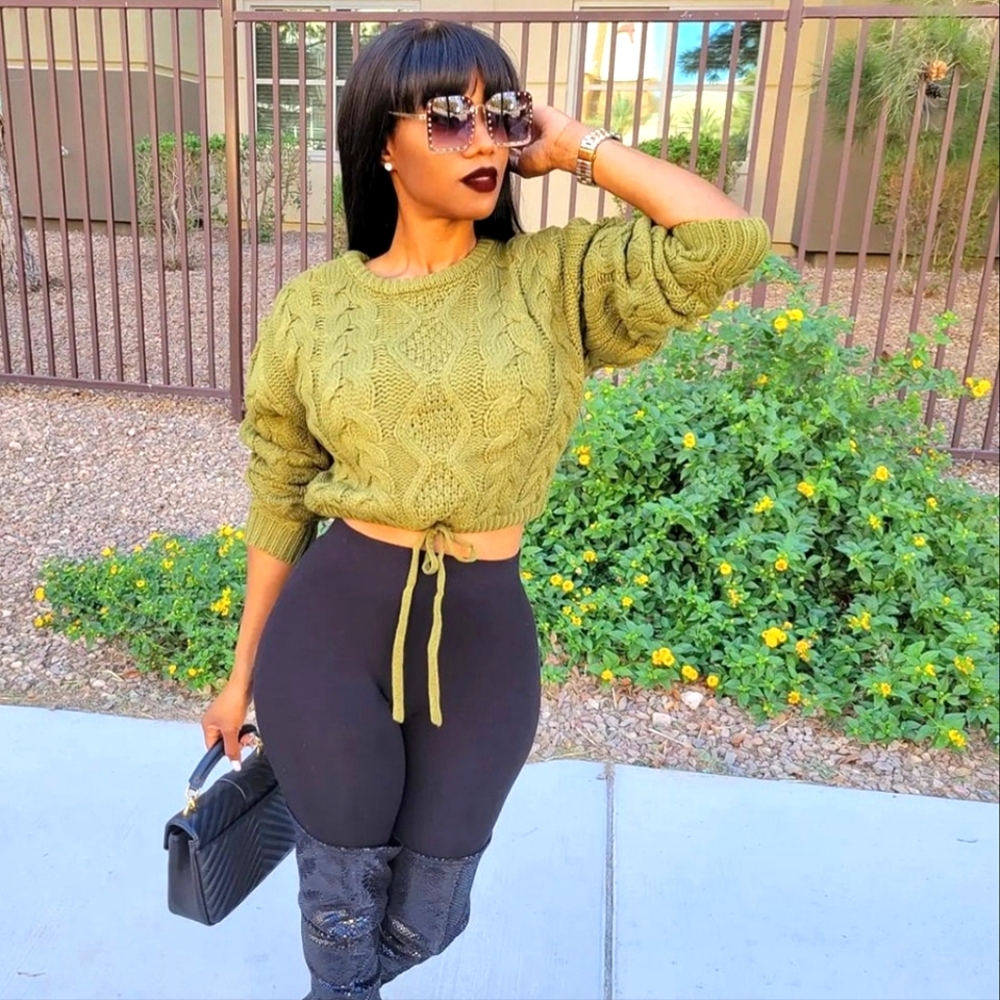 Long pullover sweater with drawstring